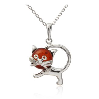 Zawieszka srebrna z bursztynem kotek