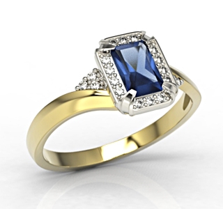 Pierścionek z żółtego i białego złota z szafirem i diamentami 0,08 ct wzór LP-84ZB