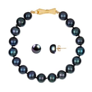 LAMAR NOIR Komplet bransoletka kolczyki czarne perły