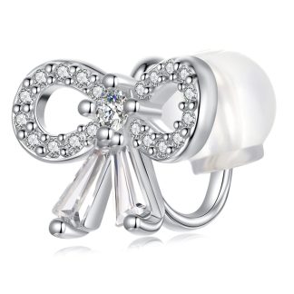 Srebrna nausznica kryształowa kokarda kolczyk srebro 925