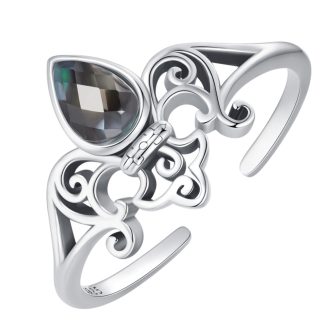 Srebrny pierścionek regulowany irys ozdobiony kryształem srebro 925