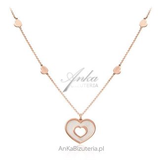 Naszyjnik srebrny pozłacany różowym złotem z białą masą perłową  - serce