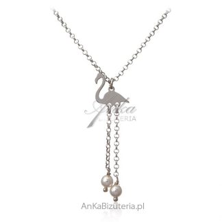 Naszyjnik srebrny flaming z perełkami