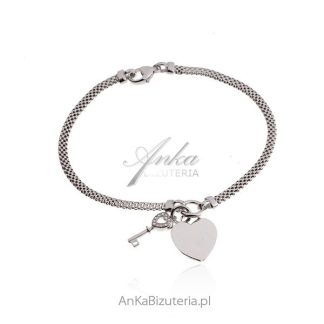 Srebrna bransoletka z serduszkiem i kluczykiem