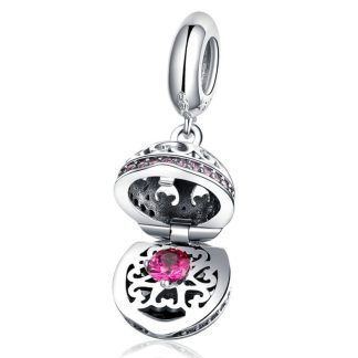 Srebrny charms otwierana kula z różowym kryształem koralik beads srebro 925