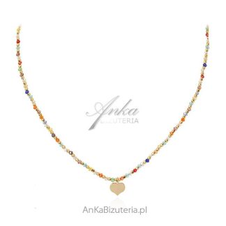 Srebrny naszyjnik pozłacany z kolorowymi cyrkoniami i serduszkiem