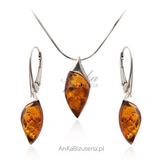 Komplet biżuteria srebrna z bursztynem