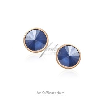 Srebrne kolczyki swarovski pozłacane różowym złotem w kolorze