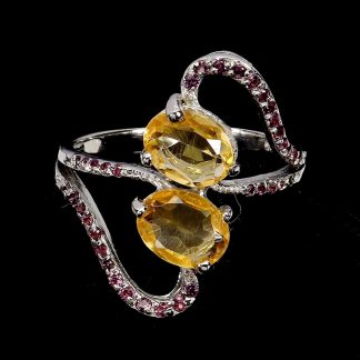 925 Piękny elegancki pierścionek naturalne granaty cytryny r 19.5