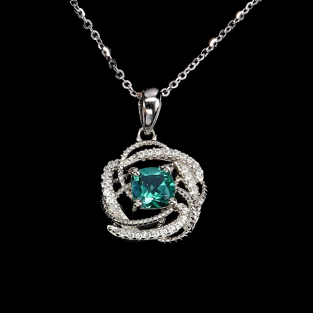 Delikatny srebrny elegancki naszyjnik topaz zielony białe topazy naturalne