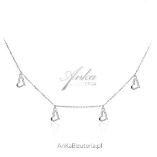Naszyjnik srebrny serduszka z cyrkoniami