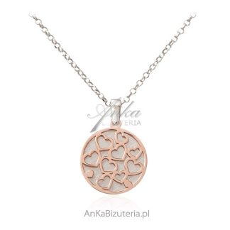 Srebrny naszyjnik  pozłacany różowym złotem serduszka
