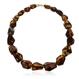 Cudne korale z bursztynu bałtyckiego ze srebrnem pozłacanym