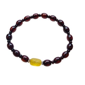 Bransoletkaz bursztynem wiśniowym i żółtym fasetowanym- stal szlachetna unisex