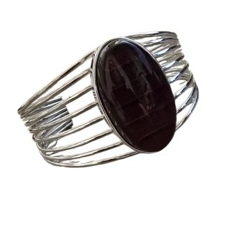 Bransoletka srebrna z dużym wiśniowym bursztynem bangle