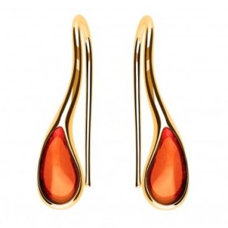 Kolczyki srebrne pozłacane łezki z wiśniowym bursztynem