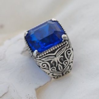 Royal Blue klejnot królów srebrny sygnet spinel