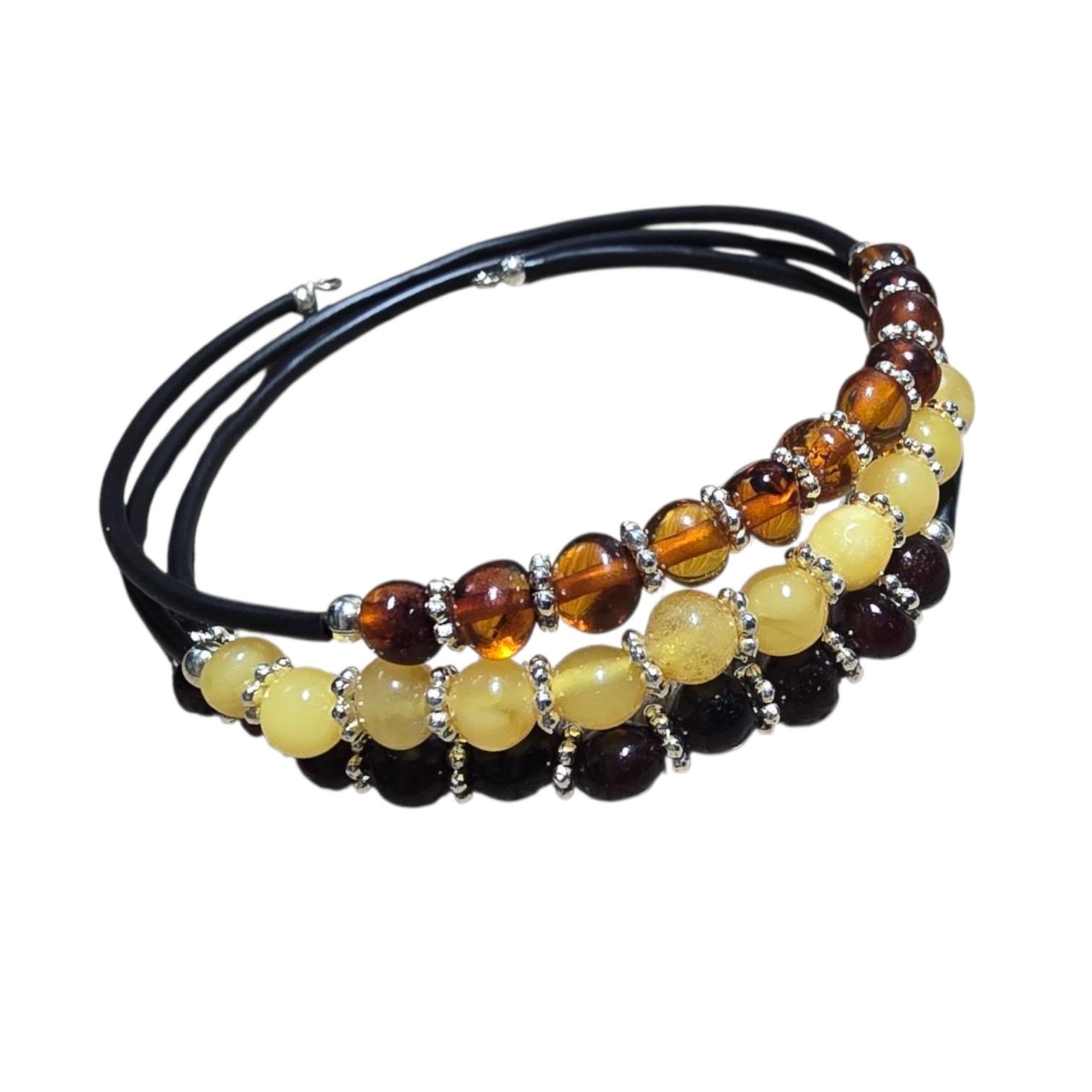 Bransoletka z kolorowym bursztynem na kauczukowej sprężynce