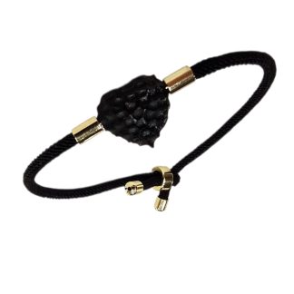 Bransoletka bursztynowe serce na czarnym sznureczku i pozłacanej stali szlachetnej