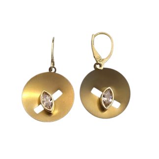 Kolczyki srebrne pozłacane  z miedzianym tytanem i beżową cyrkonią