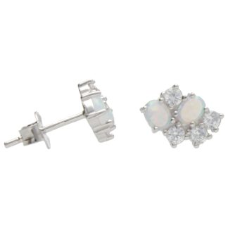 Subtelne kolczyki srebrne z białym opalem i cyrkoniami - biżuteria włoska