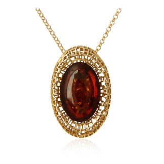 Srebrna zawieszka pozłacana z koniakowym bursztynem - złota kropla bursztynowego światła