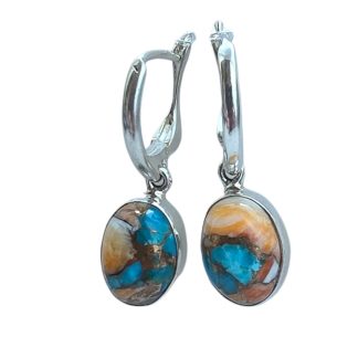 Kolczyki srebrne z miedzianym turkusem  - mozaika