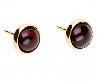 Kolczyki srebrne pozłacane k 18- karatowym złotem z wiśniowym bursztynem 0,5 cm