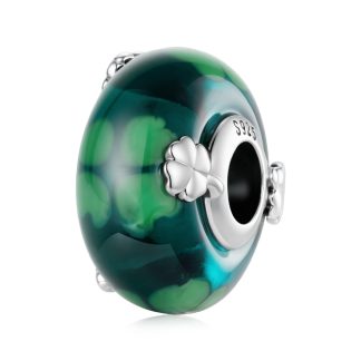 Srebrny charms ze szkła Murano z koniczynkami koralik beads srebro 925