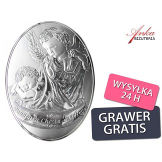 Obrazek anioł stróż nad dzieckiem pamiątka chrztu świętego