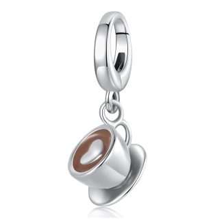 Charms filiżanka kawy – srebrna zawieszka latte z sercem 925