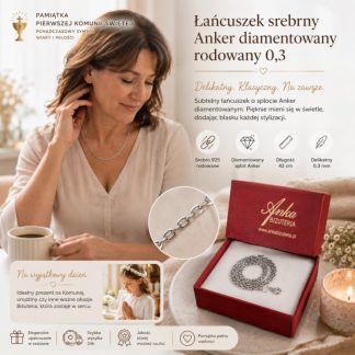 łańcuszek rodowany anker diamentowany rodowany 0,4