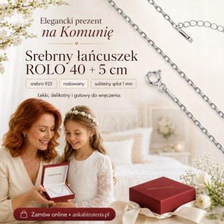 łańcuszek srebrny diamentowany rolo rodowany 40 cm + 5 cm