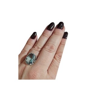 Pierścionek srebrny  oksydowany z niebieskim blue topaz rozm. 17