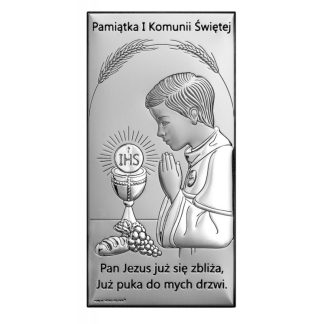 Pamiątka pierwszej komunii świętej dla chłopca - obrazek srebrny