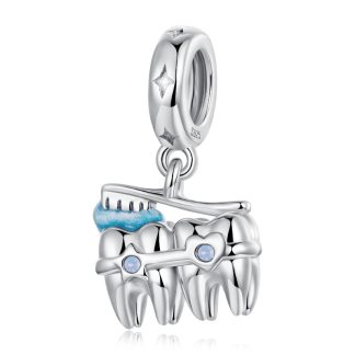 Srebrna zawieszka dwa ząbki ze szczoteczką srebro 925 charms dla dentysty