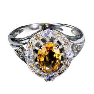 Pierścionek 925 elegancki naturalne tanzanity cytryn szafiry Songea r 16