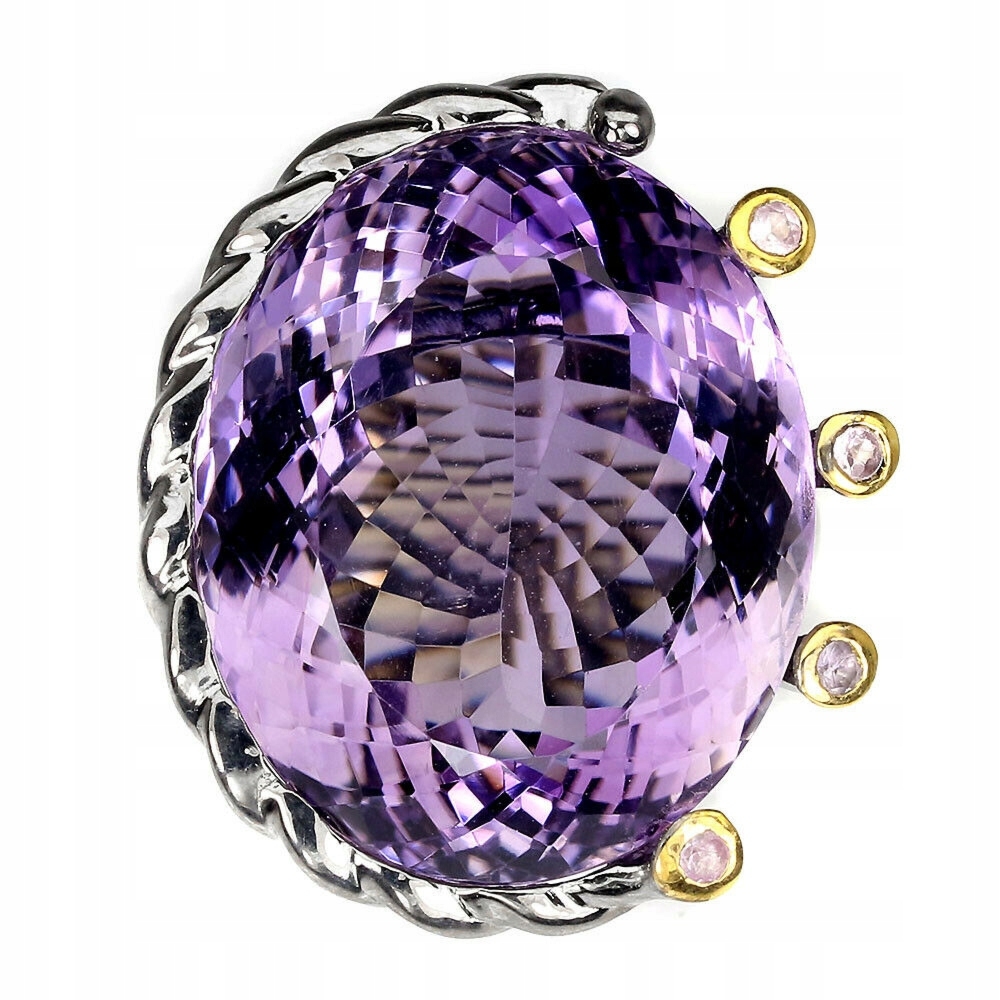 Pierścionek ametyst 41.25ct szafiry srebro r 16
