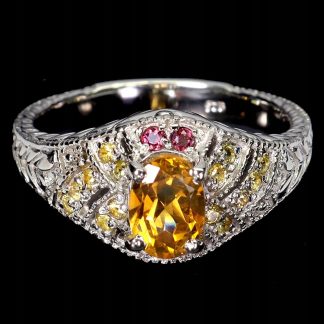 Pierścionek 925 elegancki naturalne granaty cytryn szafiry Songea r 16