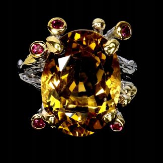 Zjawiskowy elegancki pierścionek naturalny 13ct cytryn granaty r 15 925