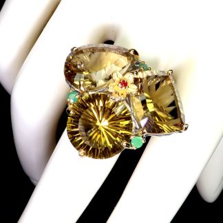 925 Pierścionek srebrny zjawiskowy naturalne 36.4 ct cytryny szmaragdy r 17