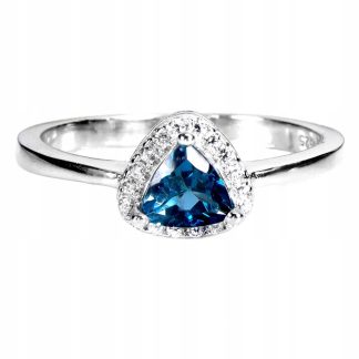 Srebrny elegancki delikatny pierścionek topaz london blue cyrkonie r 11.5