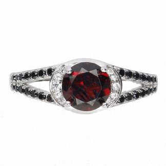 925 Pierścionek elegancki srebro naturalny granat czarne spinele r 17